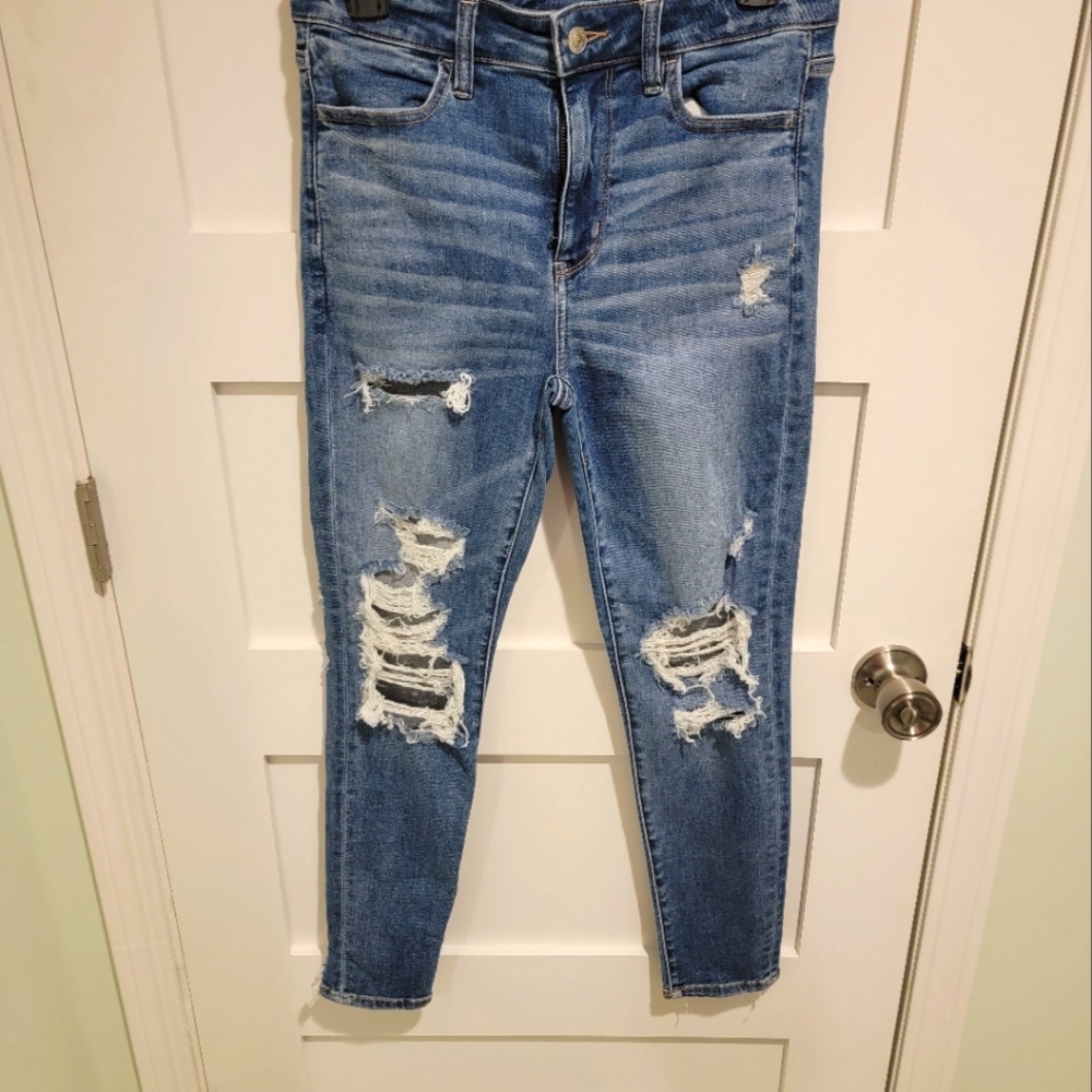 Distressed American Eagle Jeans Women Size 4 Jegging Blue Denim